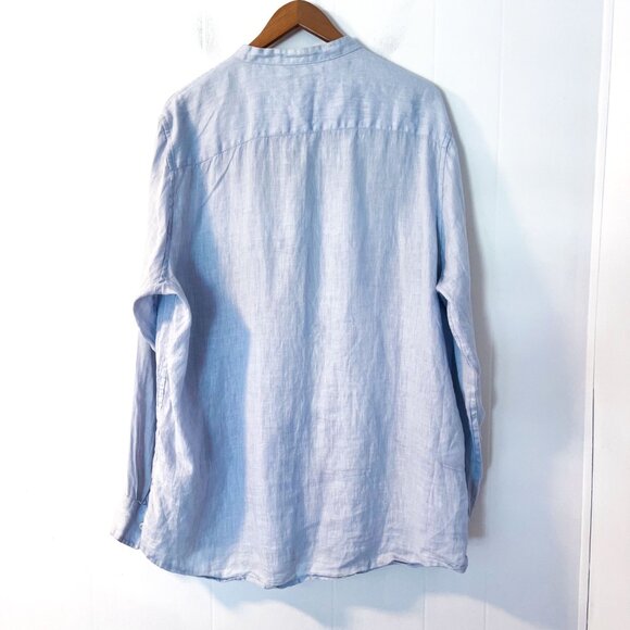 Club Room Luxury 100% Linen Long Sleeve Shirt banded grandad collar Large - Picture 3 of 11